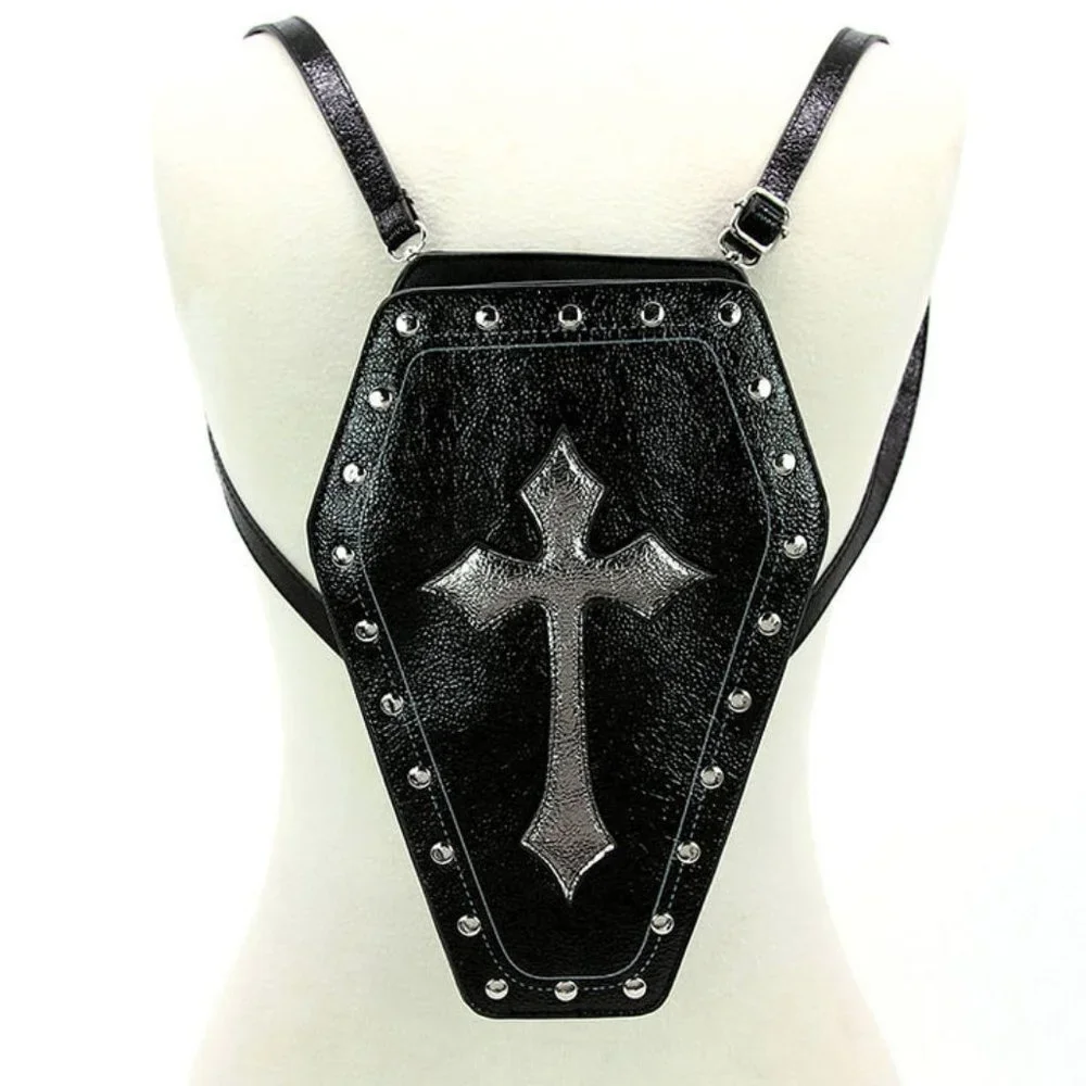 Metallic Cross Coffin Mini Backpack Purse Bag - Picture 2 of 4